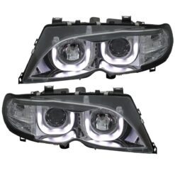 Faróis com Angel Eyes 3D BMW Série 3 E46 01-05 Cromado