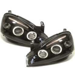 Faróis com Angel Eyes Opel Corsa C Negro