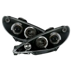 Faróis com Angel Eyes Peugeot 206 Negro – H4