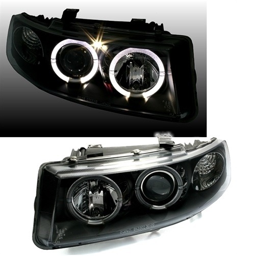 Faróis com Angel Eyes Seat Leon + Toledo 1M Negro