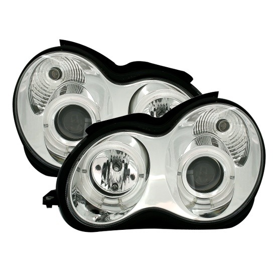 Faróis com Angel Eyes Mercedes Classe C W203 Cromado