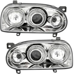 Faróis com Angel Eyes Volkswagen Golf 3 Cromado