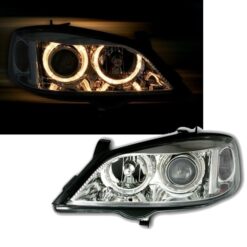 Faróis com Angel Eyes Opel Astra G Cromado