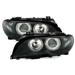 Faróis com Angel Eyes BMW Série 3 E46 Cabrio/Coupé 03-06 Negro