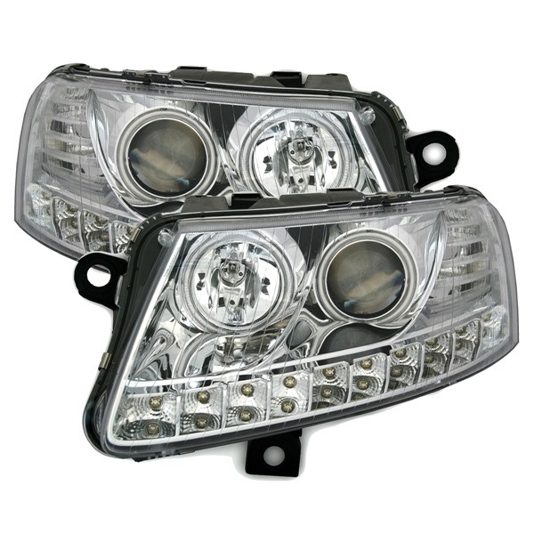 Faróis LED + Angel Eyes Audi A6 4F Cromado