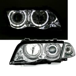 Faróis com Angel Eyes BMW Série 3 E46 98-01 Cromado
