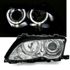 Faróis com Angel Eyes BMW Série 3 E46 01-05 Cromado
