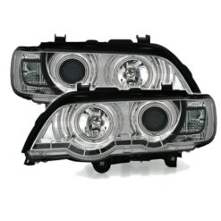 Faróis com Angel Eyes CCFL BMW X5 E53 Cromado