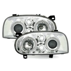 Faróis com Angel Eyes CCFL Volkswagen Golf 3 Cromado