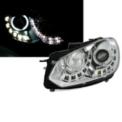 Faróis com Angel Eyes + LED Volkswagen Golf 6 Cromado