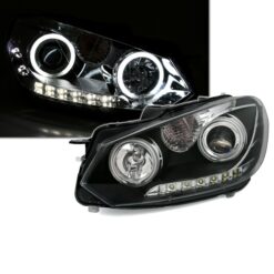 Faróis com Angel Eyes + LED Volkswagen Golf 6 Negro