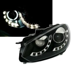 Faróis com Angel Eyes + LED Volkswagen Golf 6 Negro
