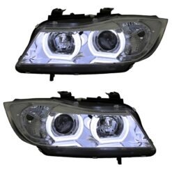 Faróis com Angel Eyes 3D BMW Série 3 E90/E91 Cromado